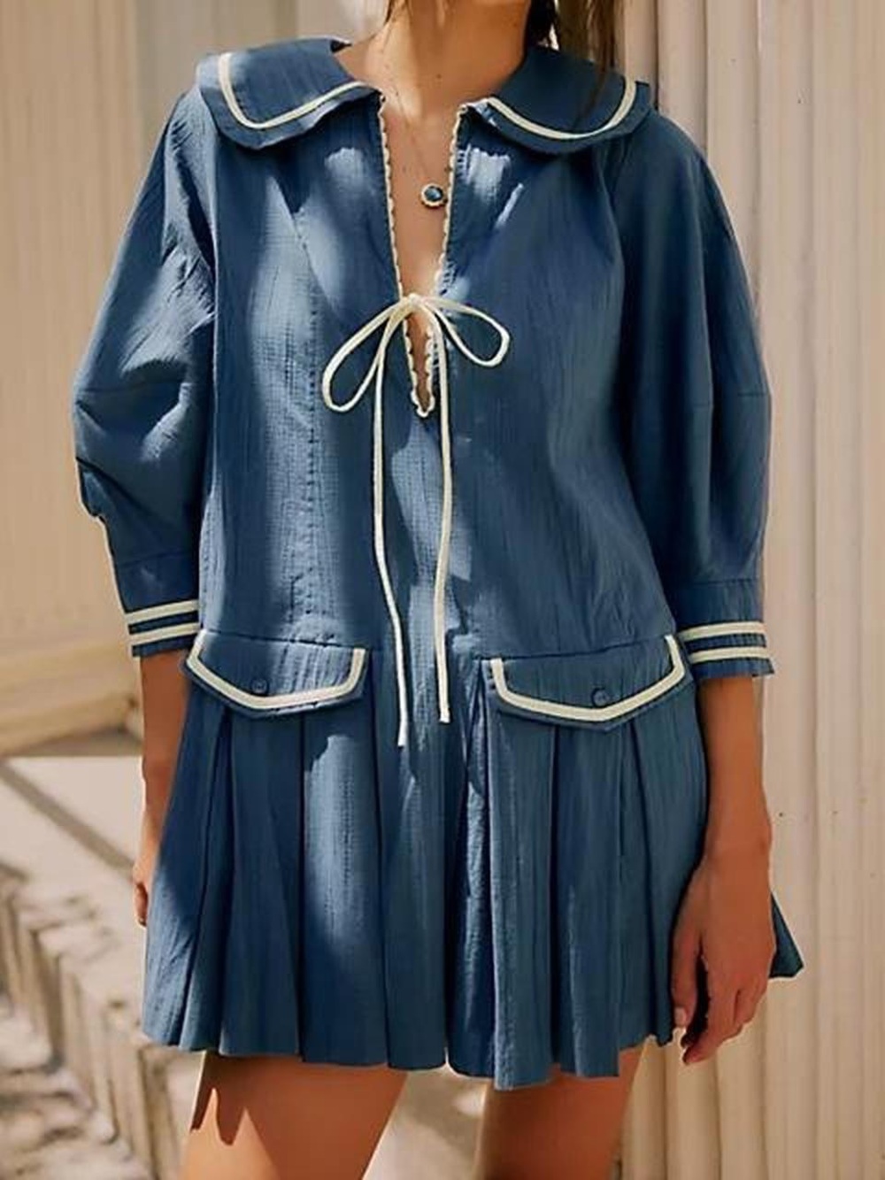 Free People Starboard Cotton Pleated Mini Dress